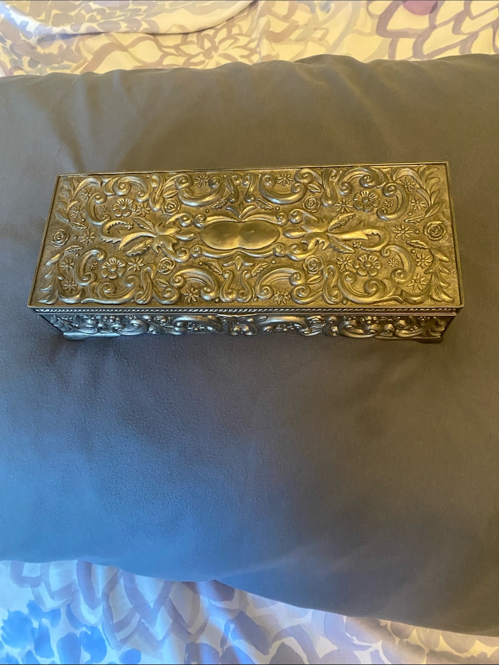 Vintage Godinger Silver 1992 Ornate Floral Embossed Jewelry Box
